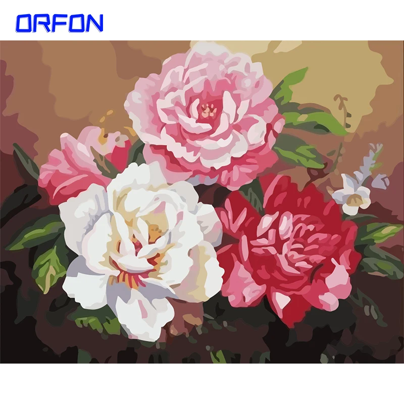 Цветные пионы ORFON набор для рисования по номерам сделай сам в рамке с цветами