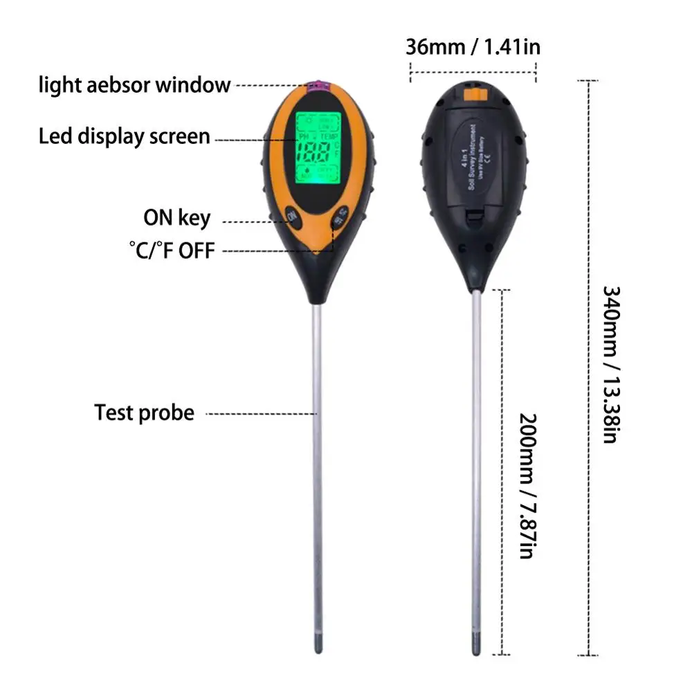 Цифровой измеритель PH 4 в 1 анализатор влажности почвы температуры светильник для