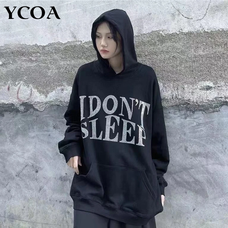

Women's Sweatshirt 90s Oversized Hoodies Casual Letter Pullover Gothic Long Sleeve Harajuku Grunge Tops Vintage Winter Clothes