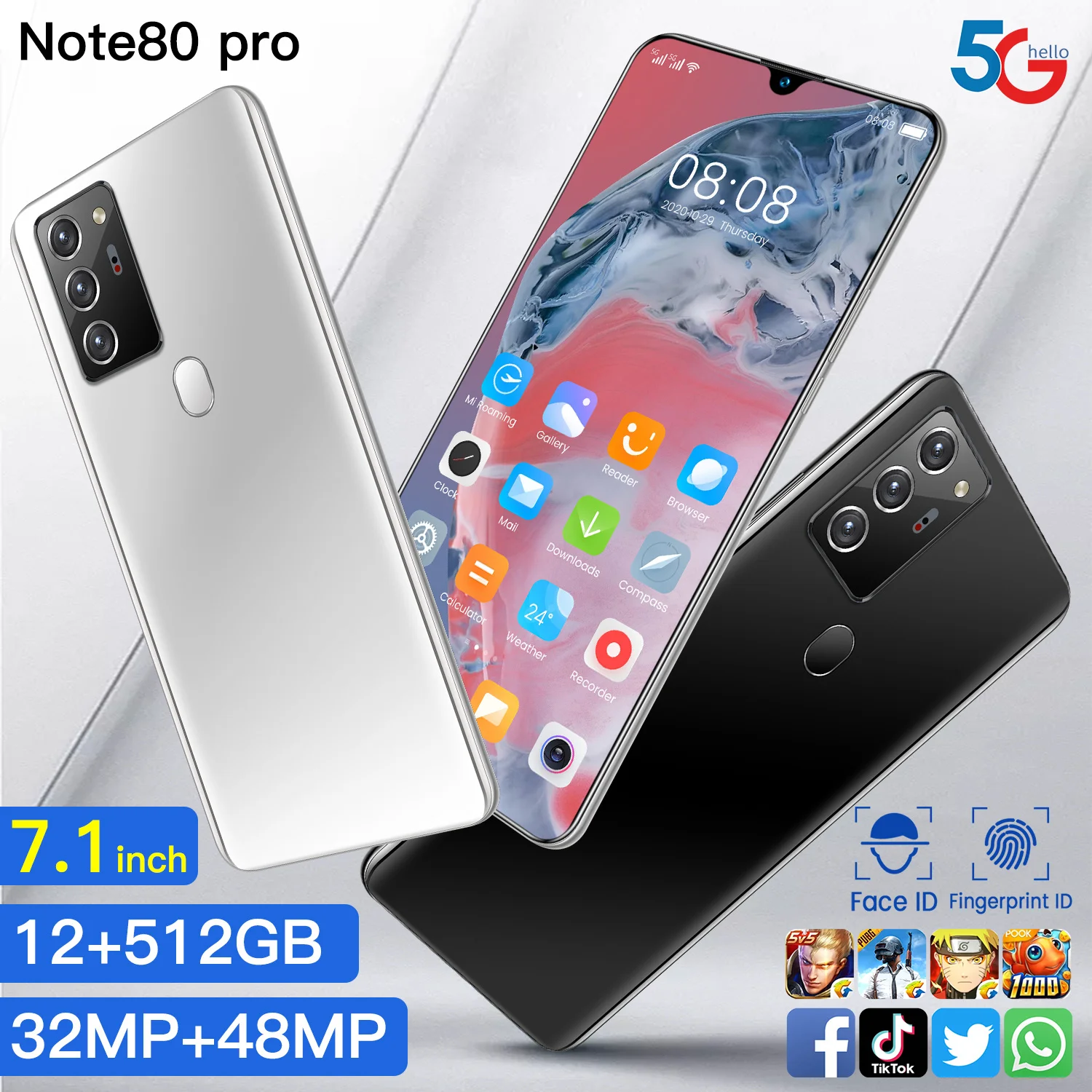 

Global Version Note80 Pro 7.1 Inch Smart Phone 10-core Processor High-definition Pixels Large Screen Ultra-thin Mobile Phone