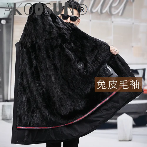 

AKOOSUN 2020 New parka winter jacket man thick jackets for men hooded men's genuine mink fur coat 5XL erkekler ceket LXR812