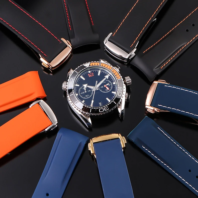 

20mm 22mm Silicone Canvas Strap Curved End Diving Waterproof Men Rubber Replacement Watch Band for Omega Seamaster Huawei GT 2
