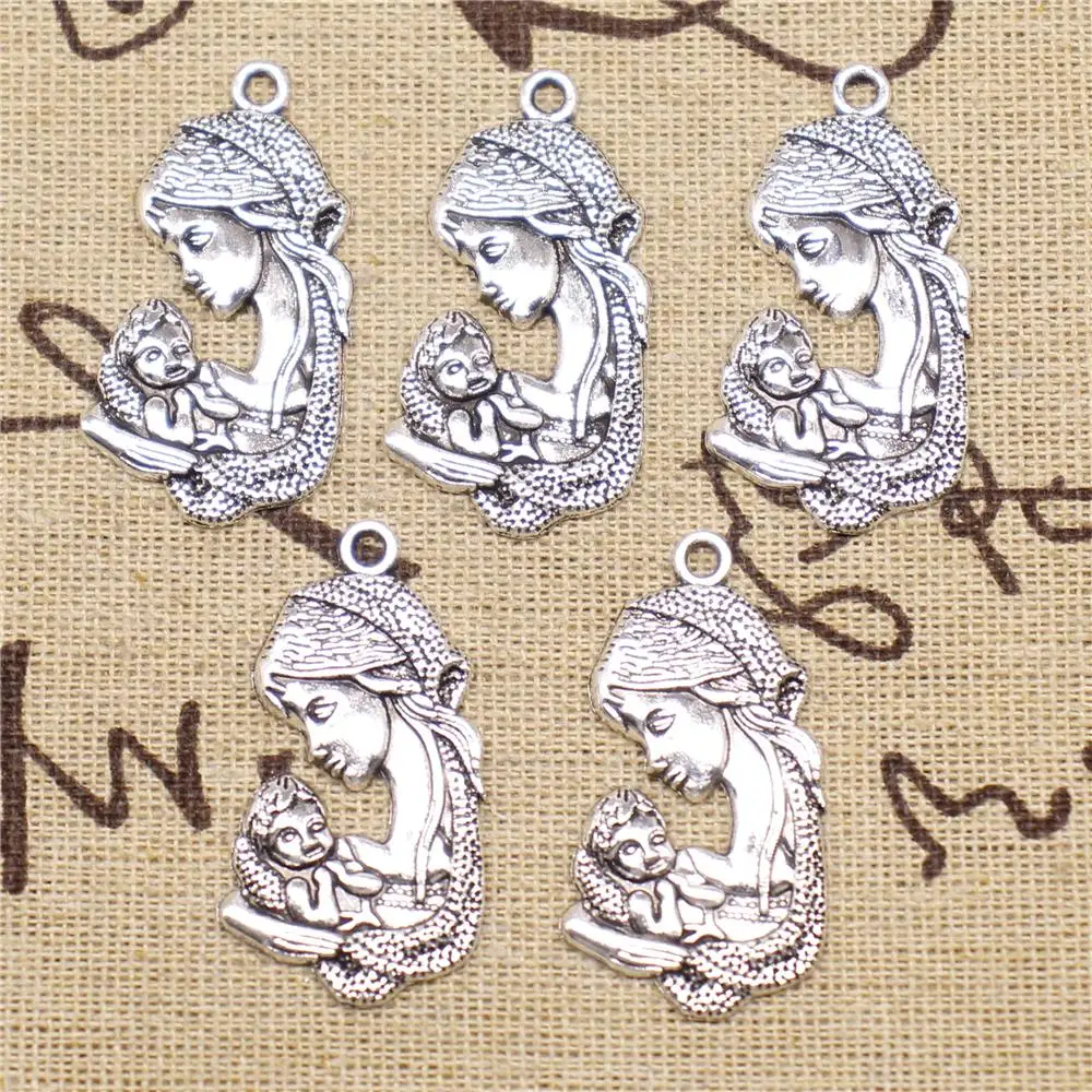 

Craft For Jewelry Findings Components 2pcs 37x20mm Antique Silver Color Mother Holding Little Baby Charms