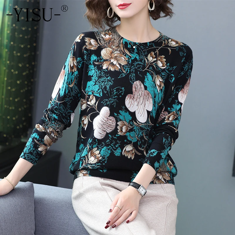 Женский теплый пуловер YISU с круглым вырезом и длинным рукавом Модный женский