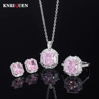 2022 luxury 100 925 sterling silver pink quartz necklace pendant earrings rings for women wedding party fine jewelry sets gift