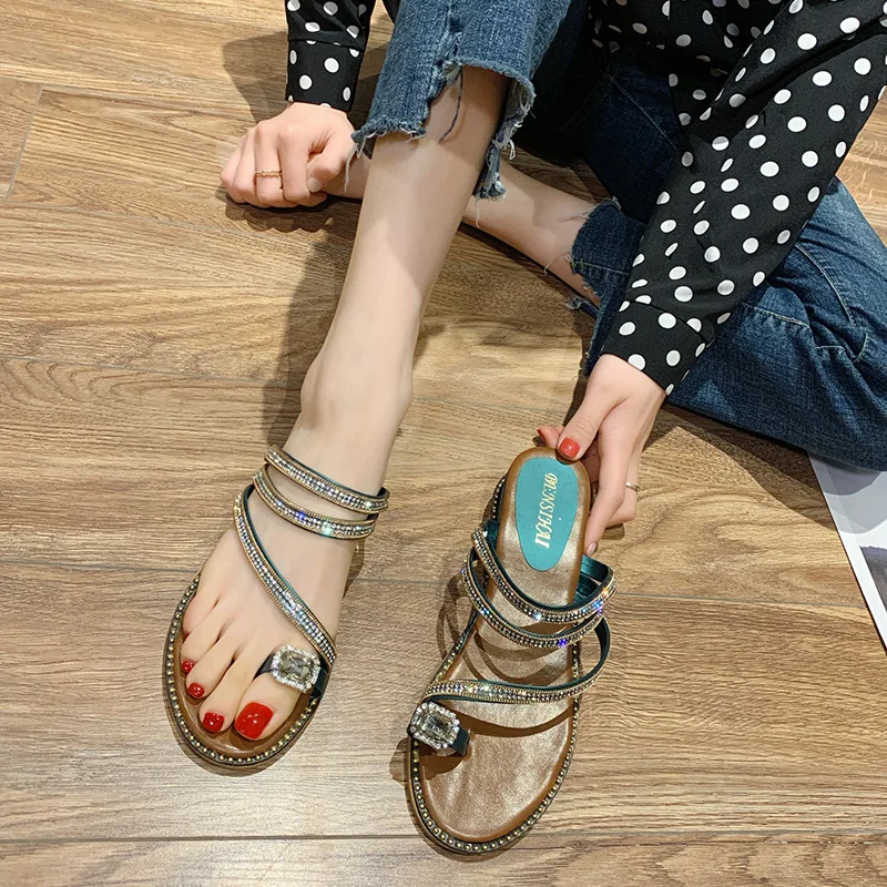 Women Shoes Summer New Fashion Toe Thick bottom Sandals Leisure Solid Outside Wedges Shallow  4cm High Heels Wear two Con cise