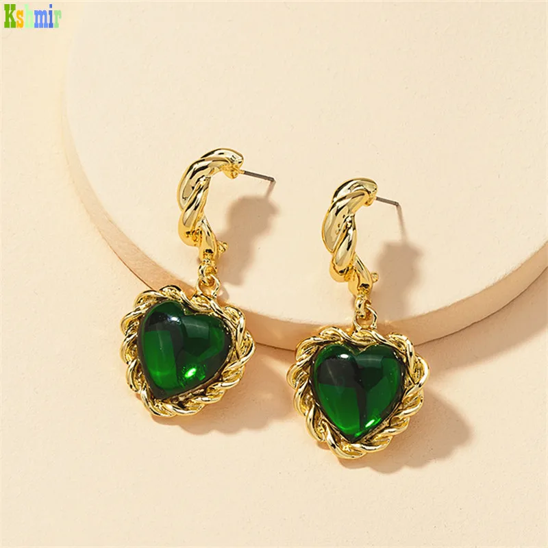 

Kshmir 2021 New fund restore ancient ways green heart form earring temperament fashionable female eardrop jewelry girl's gift