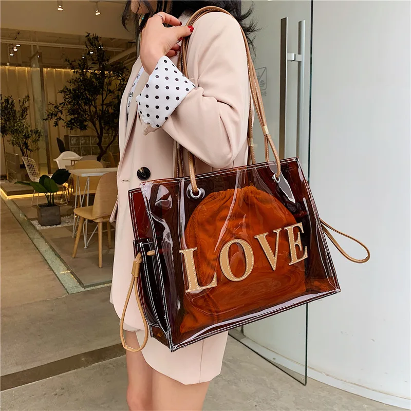 

Fashion Large Capacity Women's Handbag 2021 New Summer Holiday Travel Tote Bags Transparent Jelly Bag Shoulder Beach Bag
