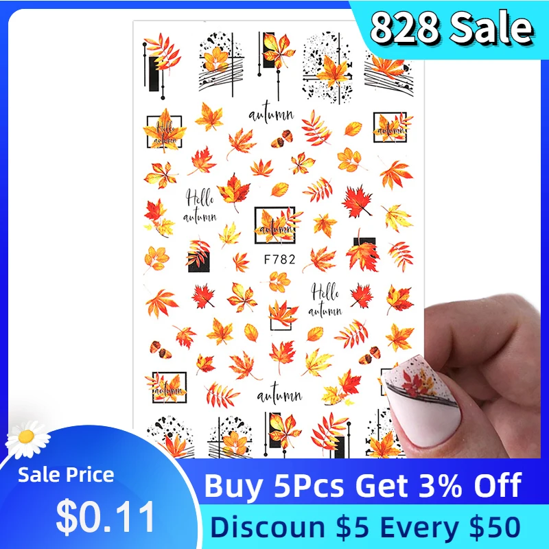 1 лист кленовые листья 3D наклейки для ногтей Слайдеры с осенними листьями и