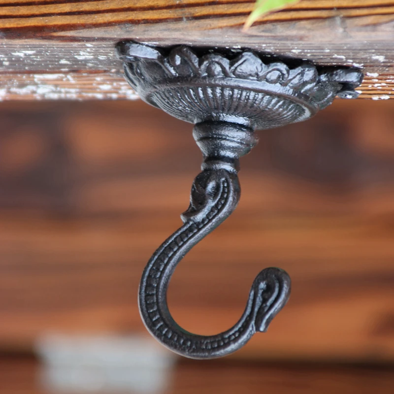 

Retro Black Cast Iron Ceiling Wall Hook For Hanging Flower Basket European Farm House Accents Handmade Metal Rack With 1 Hanger