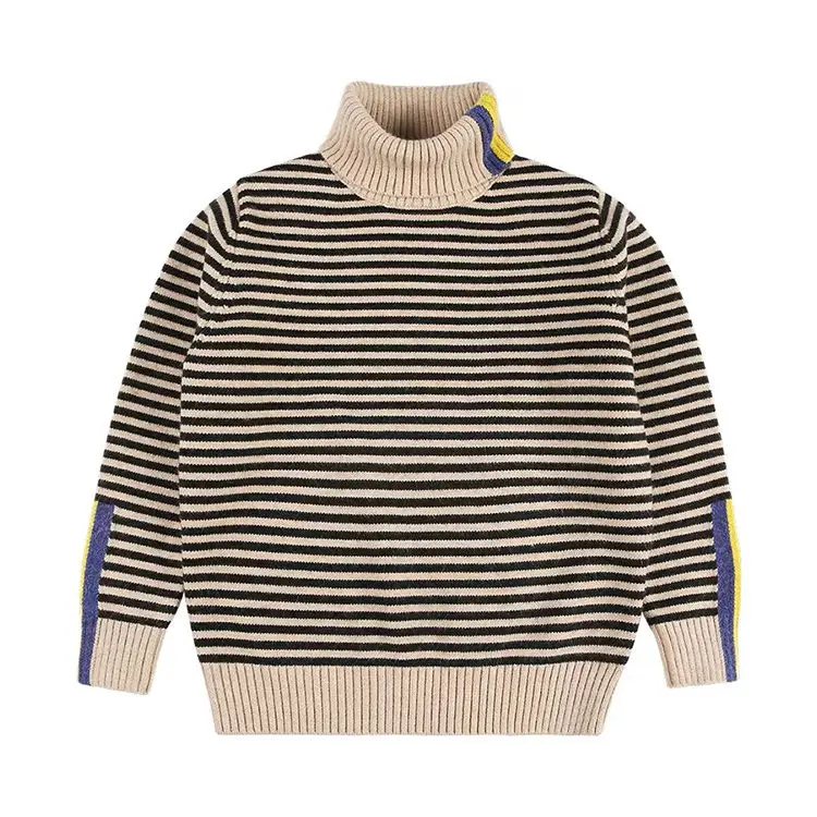 

Baby boys Cardigan sweater 4-13 years autumn and winter High collar horizontal stripes knitting outwear Fashion Korean tops
