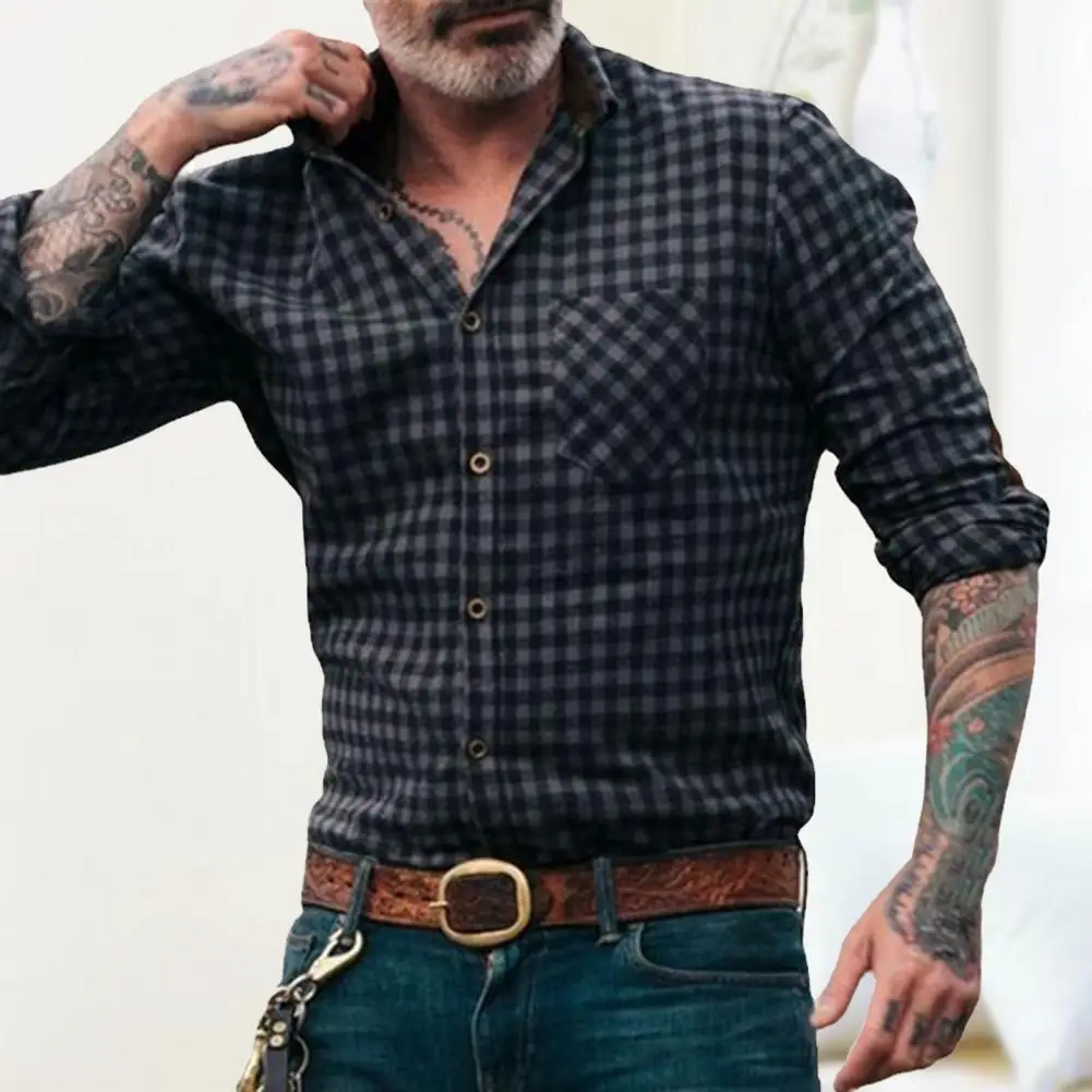 

Chic Business Shirt Handsome Men Shirt Long Sleeve All-Matched Long Sleeve Buttons Closure Business Shirt