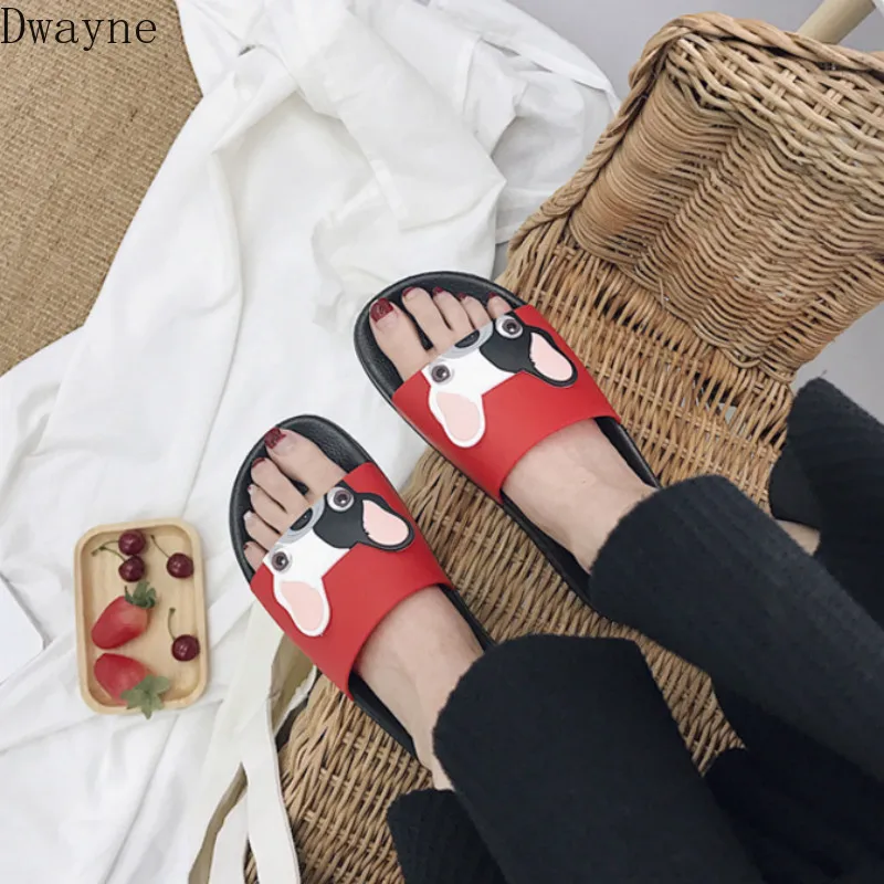 Милые женские шлепанцы с изображением собаки из мультфильма 2018 Модная пляжная