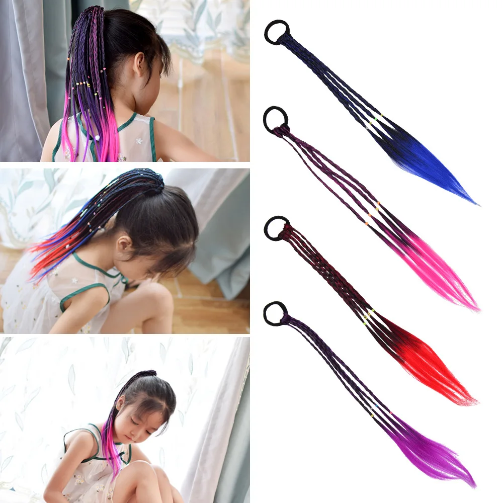 

Children Elastic Hair Ring Rubber Band Hair Band Girls Colorful Wig Ponytail Hair Ornament Accessories Kids Twist Braid Rope