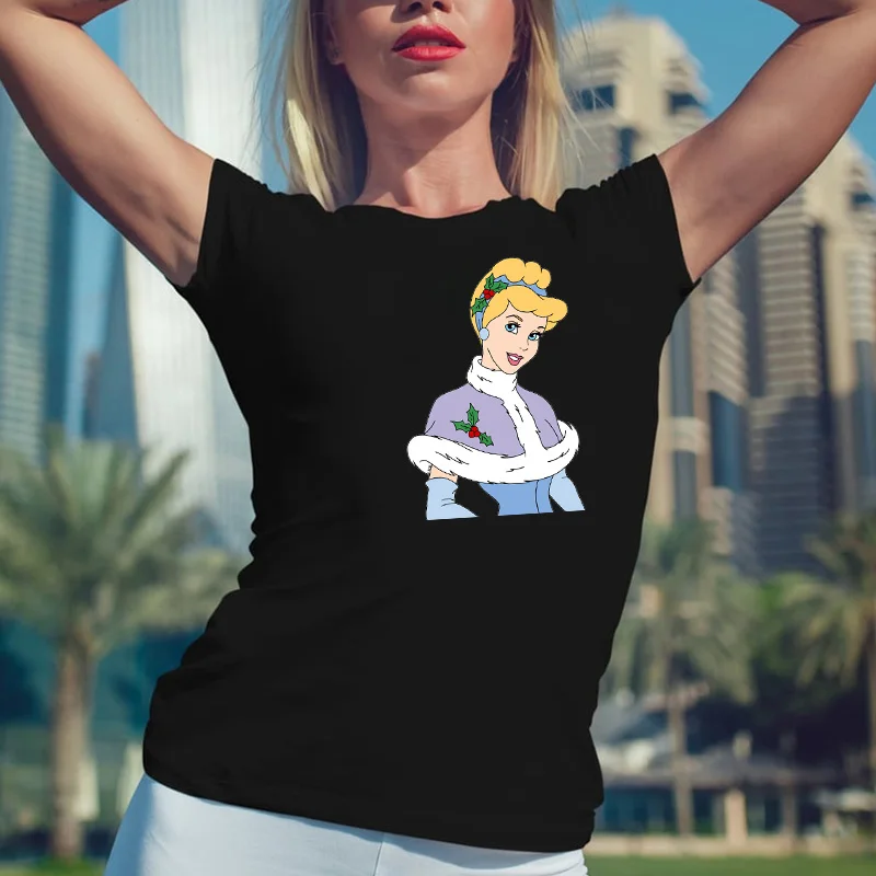 

Disney New Fashion Short Sleeve T-Shirts Women Casual Tshirt Princess Christmas Printing T Shirts Summer Loose Ladies Tops Tees