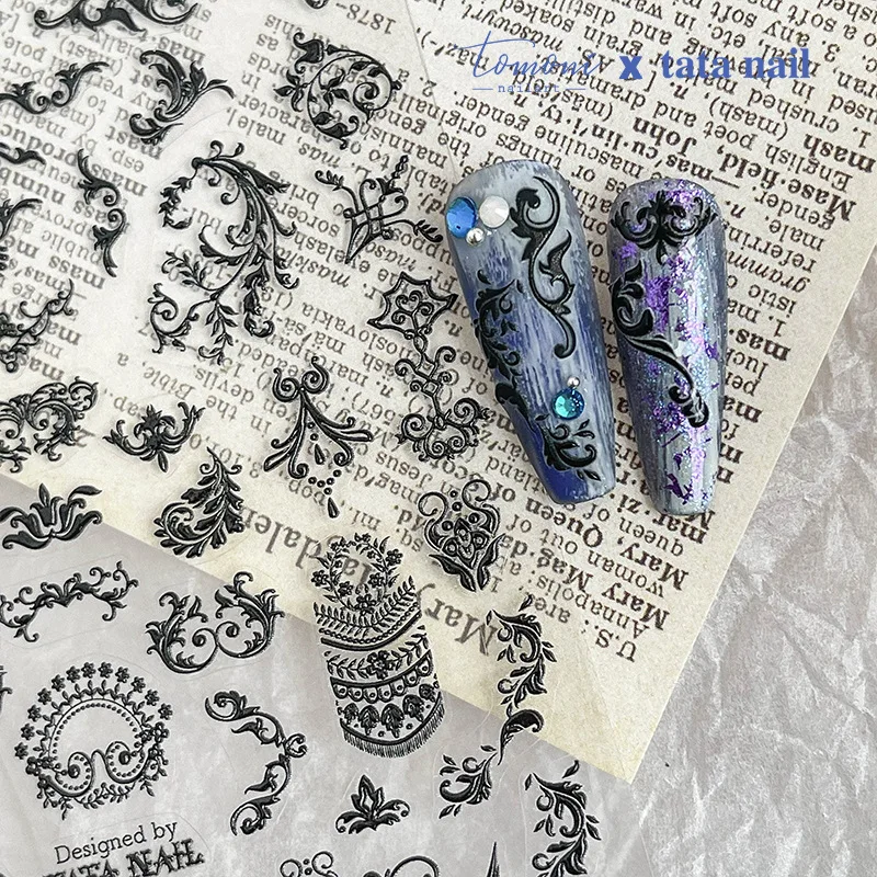 

High Quality Black Baroque Nail Sticker 5D Engraved Pattern lace Nail Art Decorations Nail Decals Design 826
