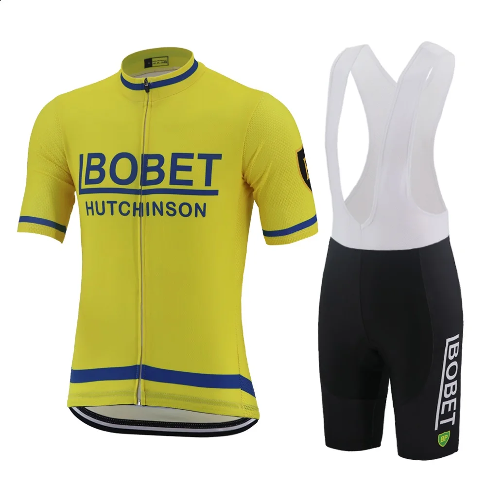 Men Bib Set Мужская летняя ретро велосипедная майка Желтая велосипедная Одежда mtb road pro team racing дышащая настраиваемая - Цвет: Men Bib Set