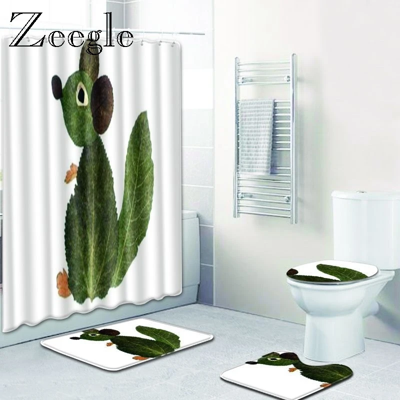

Zeegle Modern Printed Pattern Memory Foam Mat Washable Bath Mat Shower Floor Rug s Anti Slip Carpet for Bathroom 4PCS