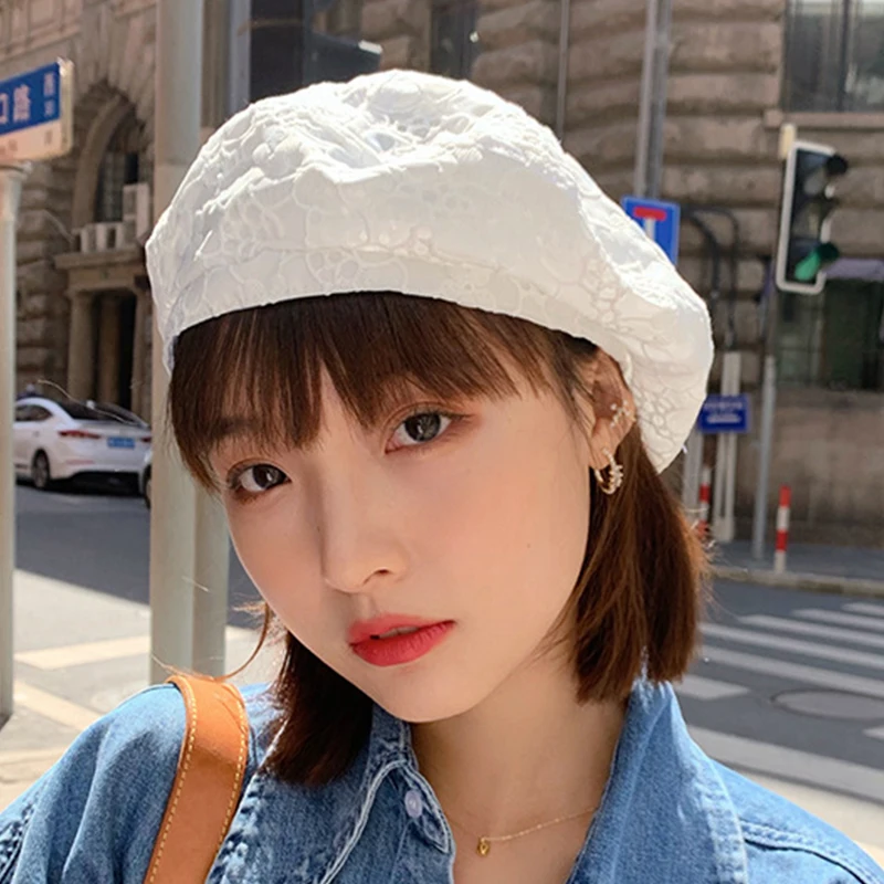 Весенне осенняя Корейская женская кружевная тонкая Кепка берет Ретро