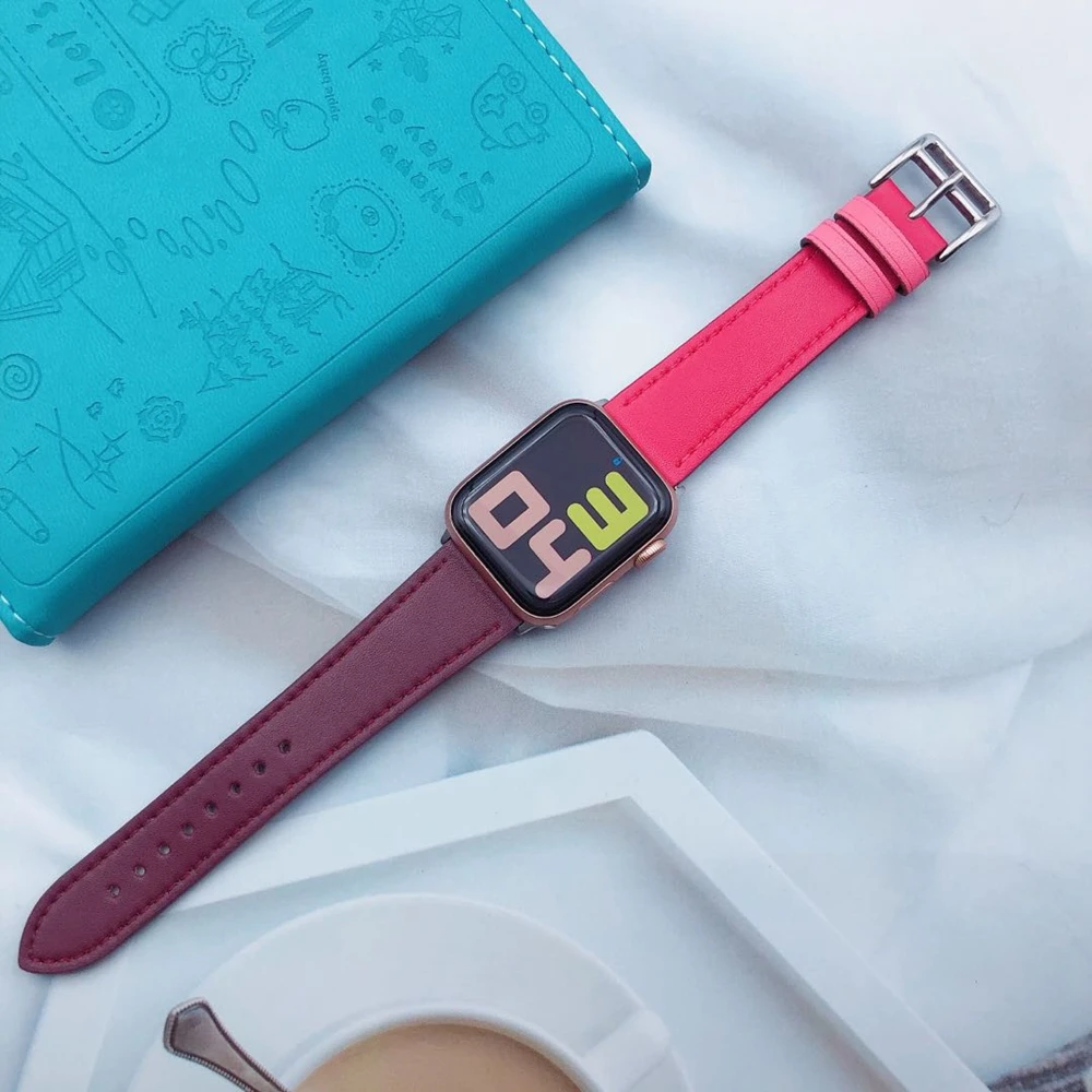 Модная Петля из натуральной кожи для Apple Watch Band 42 мм 38 40 44 iWatch ремешок спортивный 4 3
