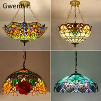 mediterranean tiffany stained glass pendant lights vintage hanging lamp for dining room kitchen light fixtures home art decor