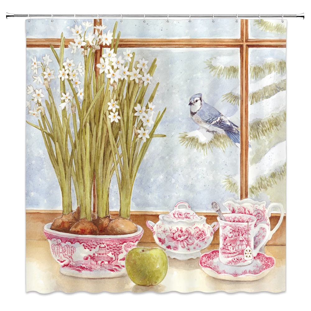

Flowers European rural landscape Shower Curtains Bathroom Curtain for Home Decor Waterproof Polyester Fabric Bath Screen