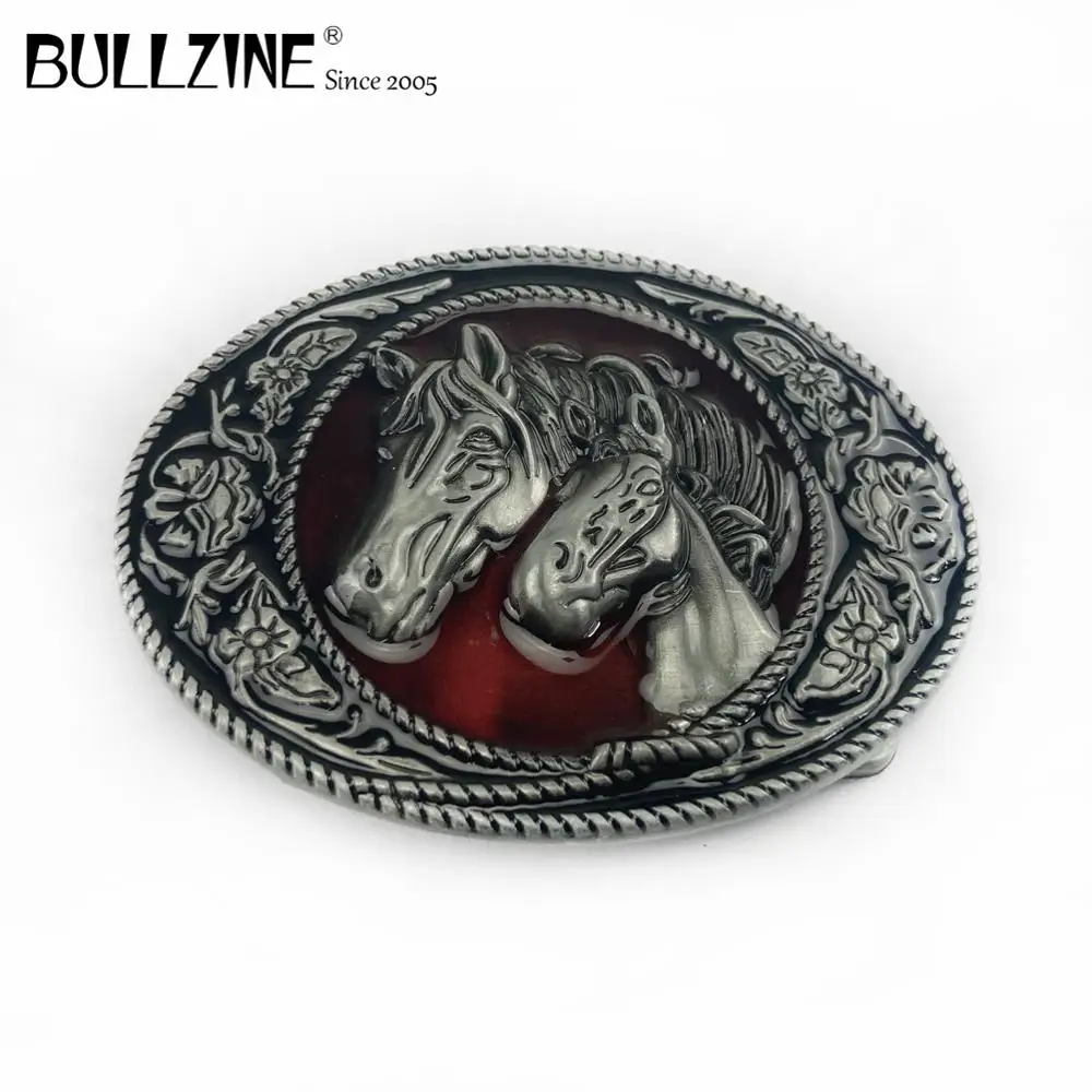 Bullzine оптовая продажа двойной конский ремень пряжка с оловянной отделкой FP 02633