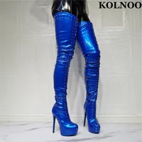kolnoo 2022 new handamde womens thigh high boots rivets spikes real photos sexy evening over knee boots fashion party club shoes