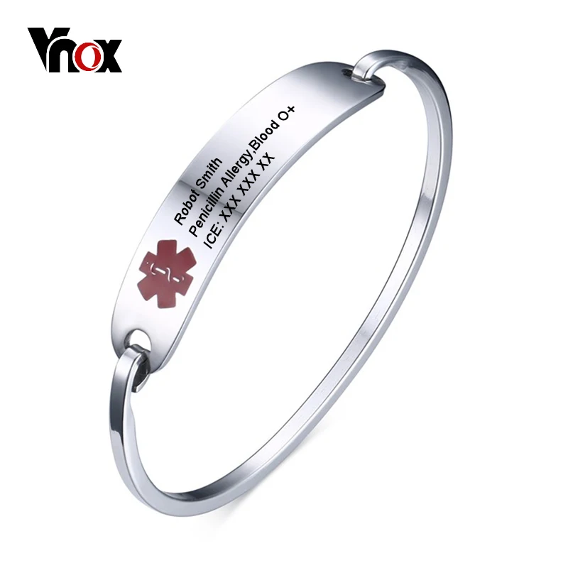 Vnox Медицинский ID браслет для женщин и мужчин на заказ Гравировка идентификация