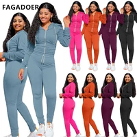 fagadoer autumn women solid slim two piece sets zip hooded coat and jogger pants tracksuits activewear female sport outfit 2021