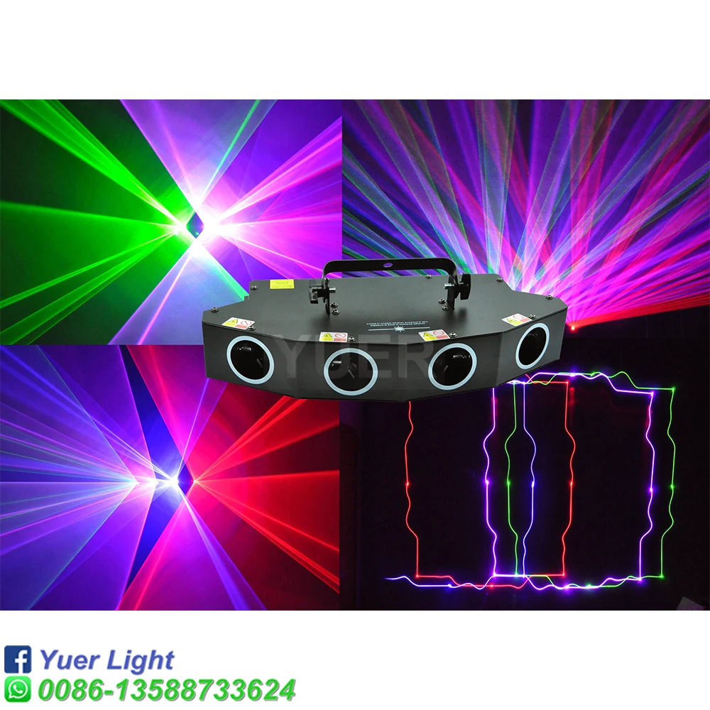 Лазерсветильник прожектор YUER DMX512 4 головки RGBP голосовое управление