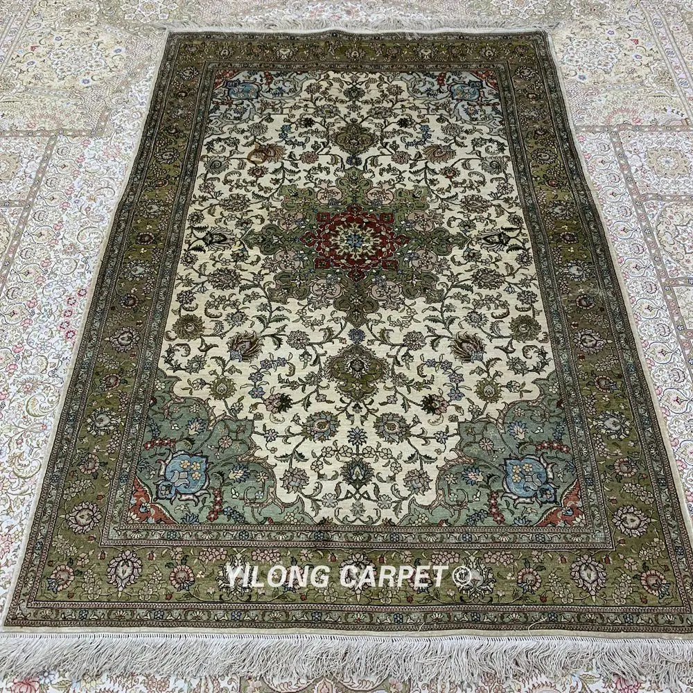 YILONG 4'x6' Handmade Double Knots Persian Qum Pure Silk Rug (YHW1002B) | Дом и сад