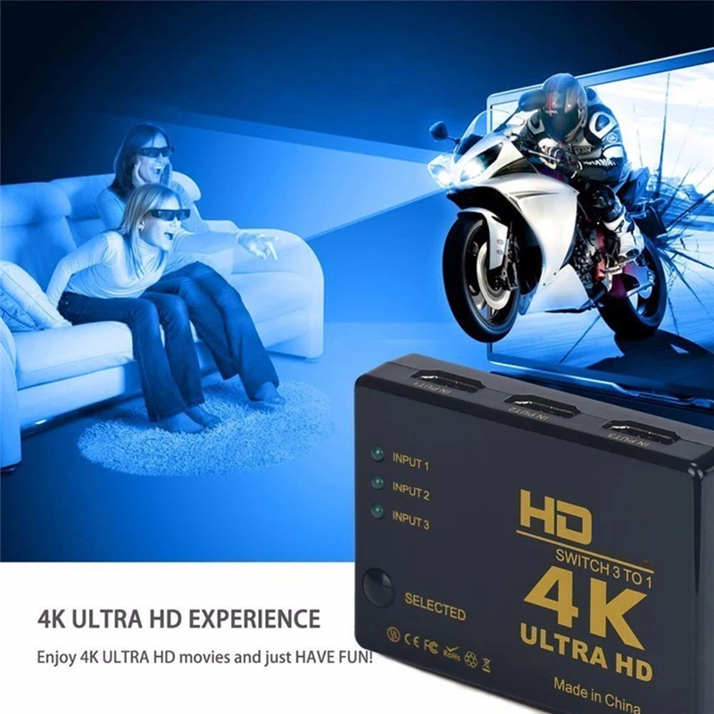 3 в 1 Выход HDMI-совместимый переключатель-разветвитель адаптер 1080P 4Kx2K UHD Порт селектор 3x1 с пультом ДУ для PS4 DVD HDTV на.