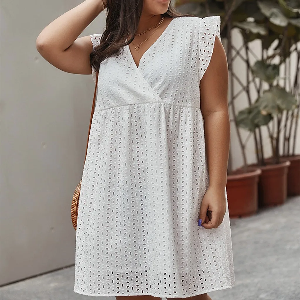 Женское хлопковое мини-платье KANCOOLD однотонное летнее платье с вышивкой