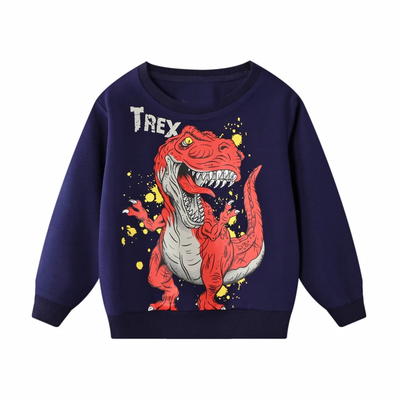 

Jumping Meters Boys Long Sleeves Horrible Dinosaur Pattern Ehite Color Sweatshirts Kids Clothes Autumn Children's Clothing