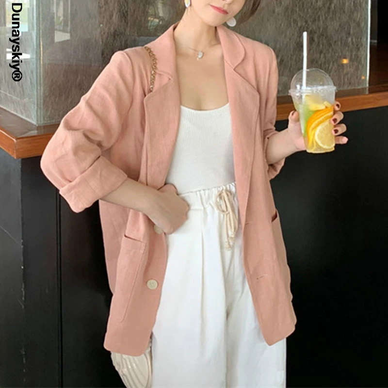 

S-3Xl Casual Loose Elegant Outwear OL 2021 Fashion Cotton Linen Coat Solid Long Sleeve Cardigans Plus Size Womens Autumn Blazer