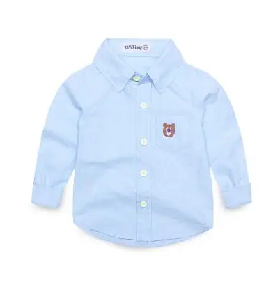 bear blue Коллекция года, Осенняя детская одежда рубашки для мальчиков однотонные повседневные хлопковые рубашки с длинными рукавами и стоячим воротником для маленьких мальчиков, Детская рубашка, Топ - Цвет: bear blue