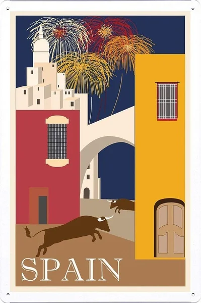 

Tin Sign of Retro Vintage Travel Poster Spain By Nature Scene Painting Size:(30 X 20cm) /(30 X 15cm)