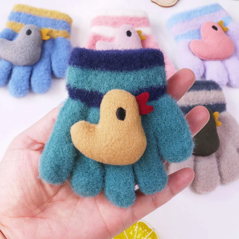 Детские зимние перчатки с пальцами на 0-18 месяцев теплые мягкие вязаные варежки