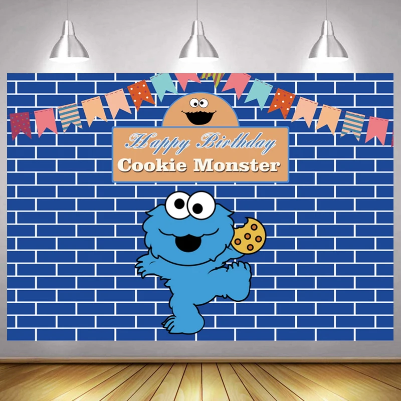 

Cute Cookie Monsters Happy Birthday Backdrop Sesame Street Theme Party Custom Banner Children Photo Background Decoration Prop