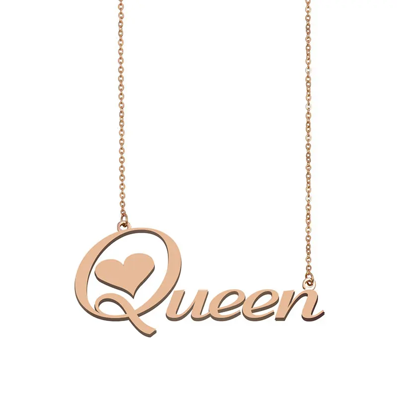 Queen Name Necklace Custom Nameplate Pendant Necklace for Women Girls Best Friends Birthday Wedding Christmas Mother Days Gift