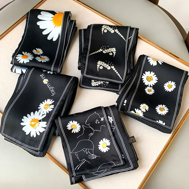 

Fashion Foulard Silk Hair Scarf for Women Lady Hair Ribbon Design Wrist Towel Bandanas French Skinny Silk Scarves