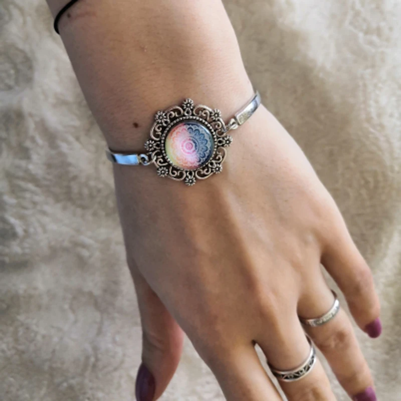 Стеклянный кабошон TAFREE ручной работы геометрический священный браслет Хиппи