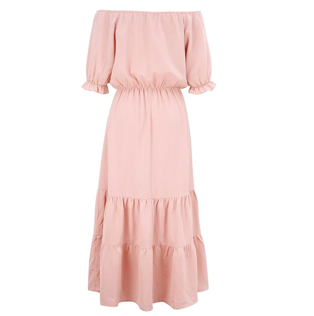 Solid Color Summer Beach Maxi Dress One Shoulder Chiffon Long Simple Style Midi Dresses Loose Casual Sundress Robe | Женская одежда
