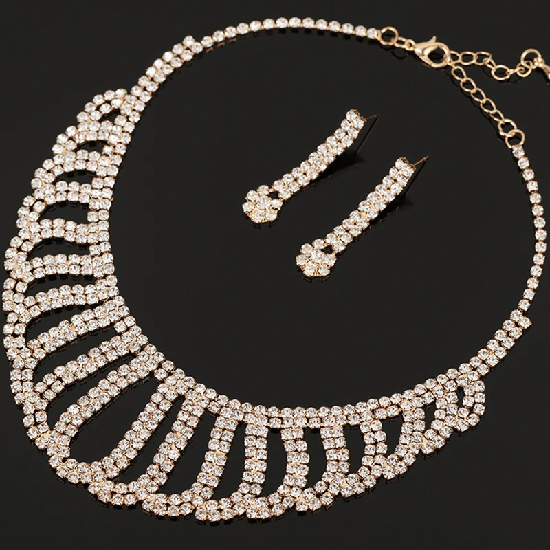 YFJEWE African Wedding Necklace Earrings Sets best gift for Party Hot Sale Women Full Rhinestone Bridal Jewelry Set N331 | Украшения и