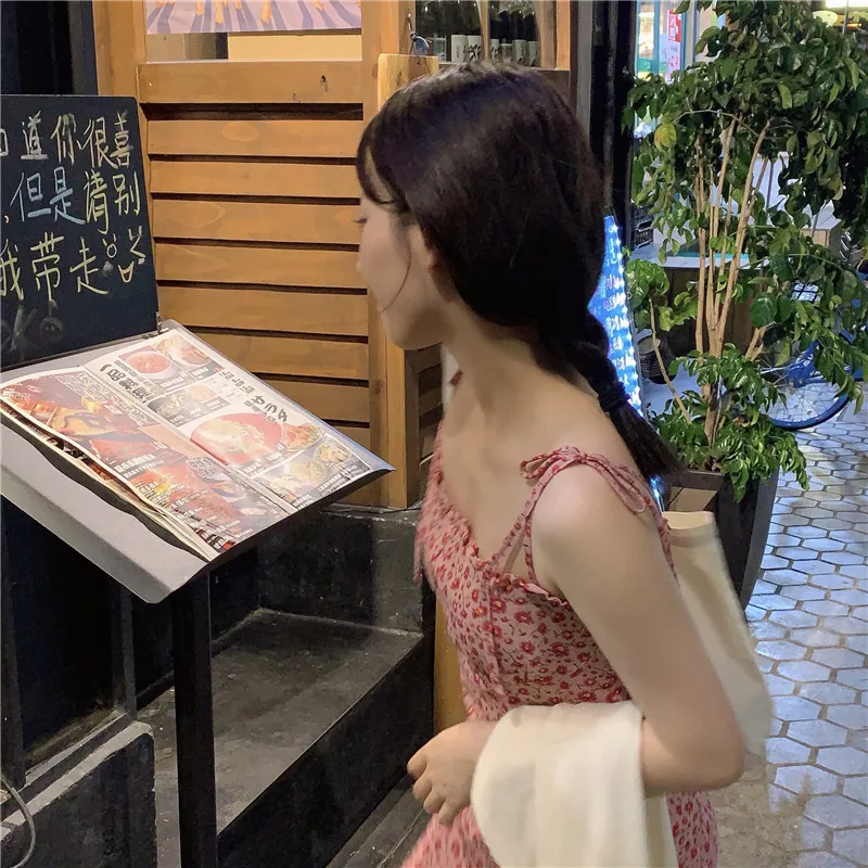 

Pure and Floral Short Skirt Spring and Summer Korean Style French Style Gentle Style Wear Chic Hot Girl Strap Dress for Women