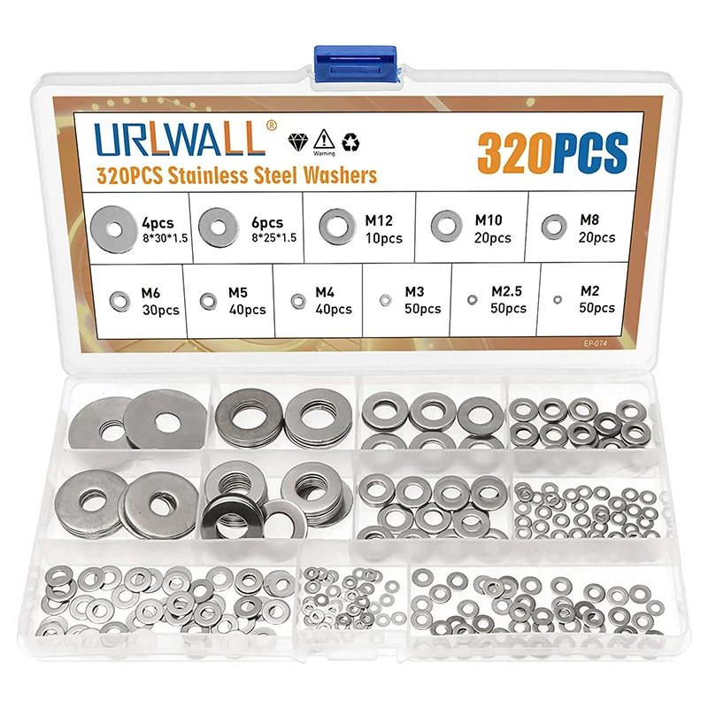 

320Pcs M2 M2.5 M3 M4 M5 M6 M8 M10 M12 304 Stainless Steel Ultra Thin Flat Washer Adjusting Ultrathin Shim Plain Gasket