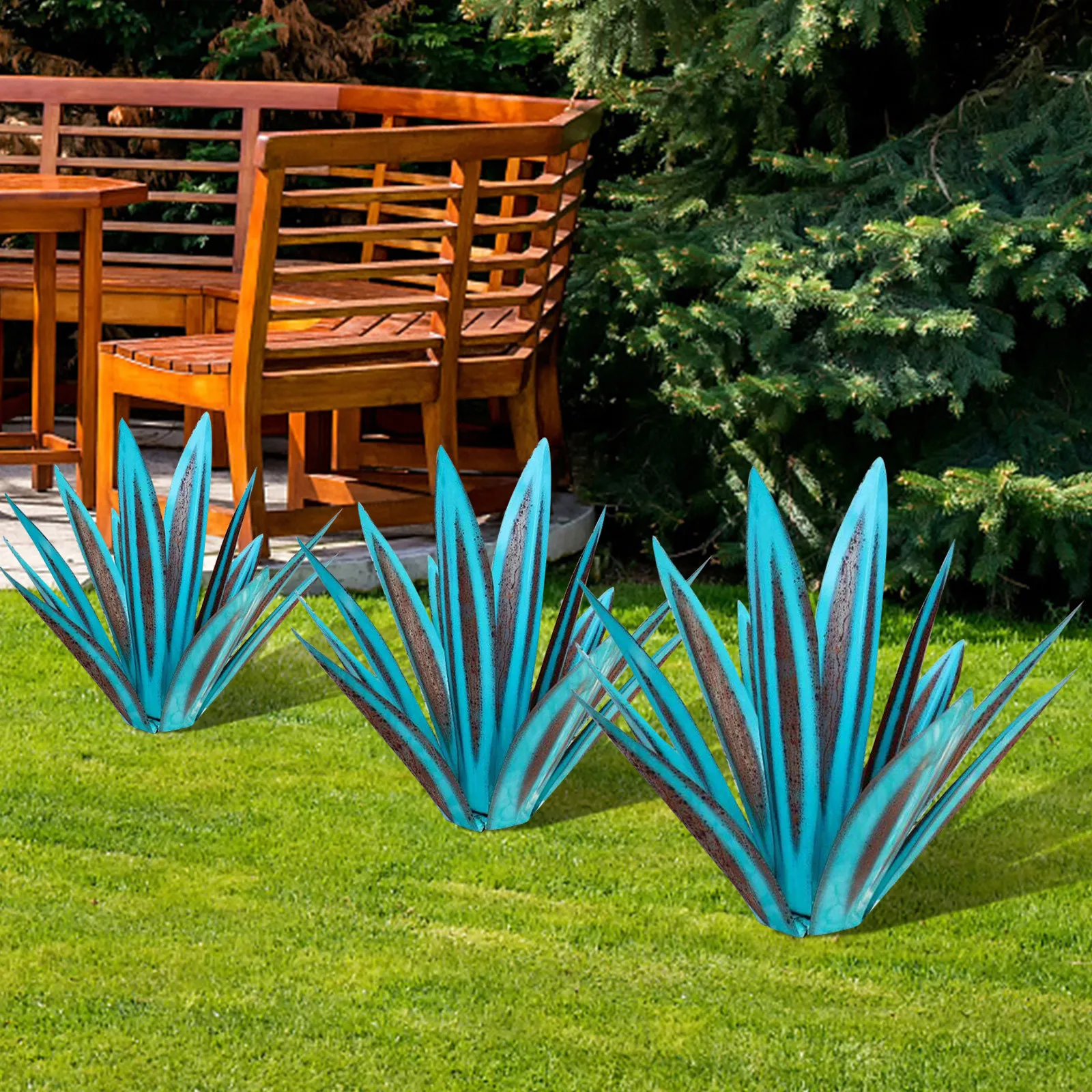 Синяя скульптура Текила в рустикальном стиле металлическое агановое растение