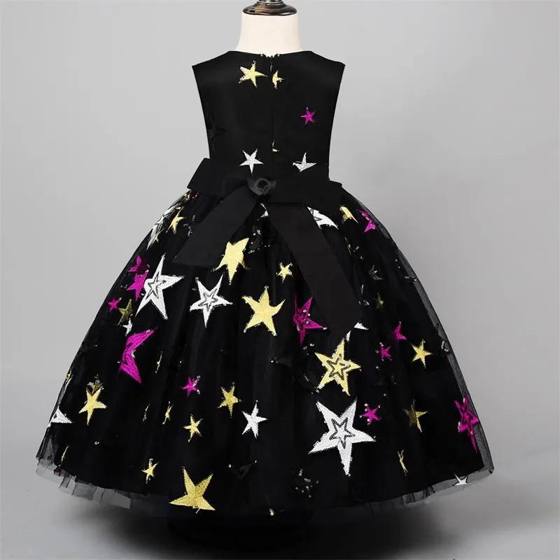 Baby Girls Dress For Formal Party Dresses Kids Princess Christmas Ball Bling Stars White Black Children Clothing 10T | Детская одежда и