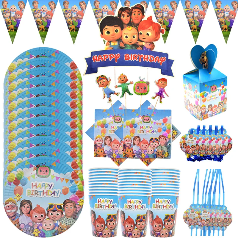 

Cocomelon family JJ Birthday Party Cups Paper Plates Disposable Tableware Set Baby Shower Cake decor Supplies kids Favorite